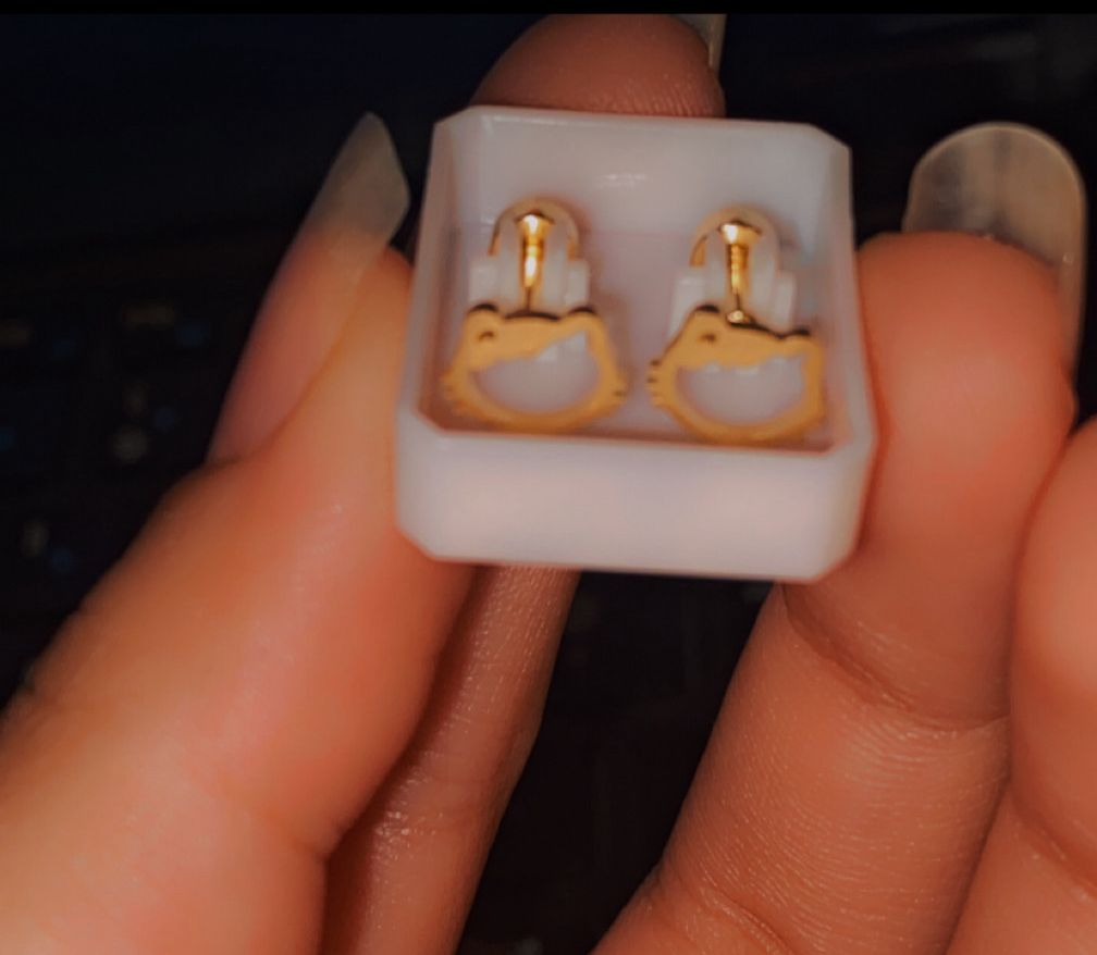 Golden Kitty Charm Studs