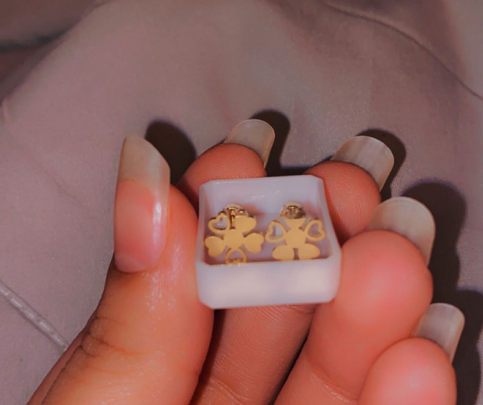 Gold Floral Heart Studs