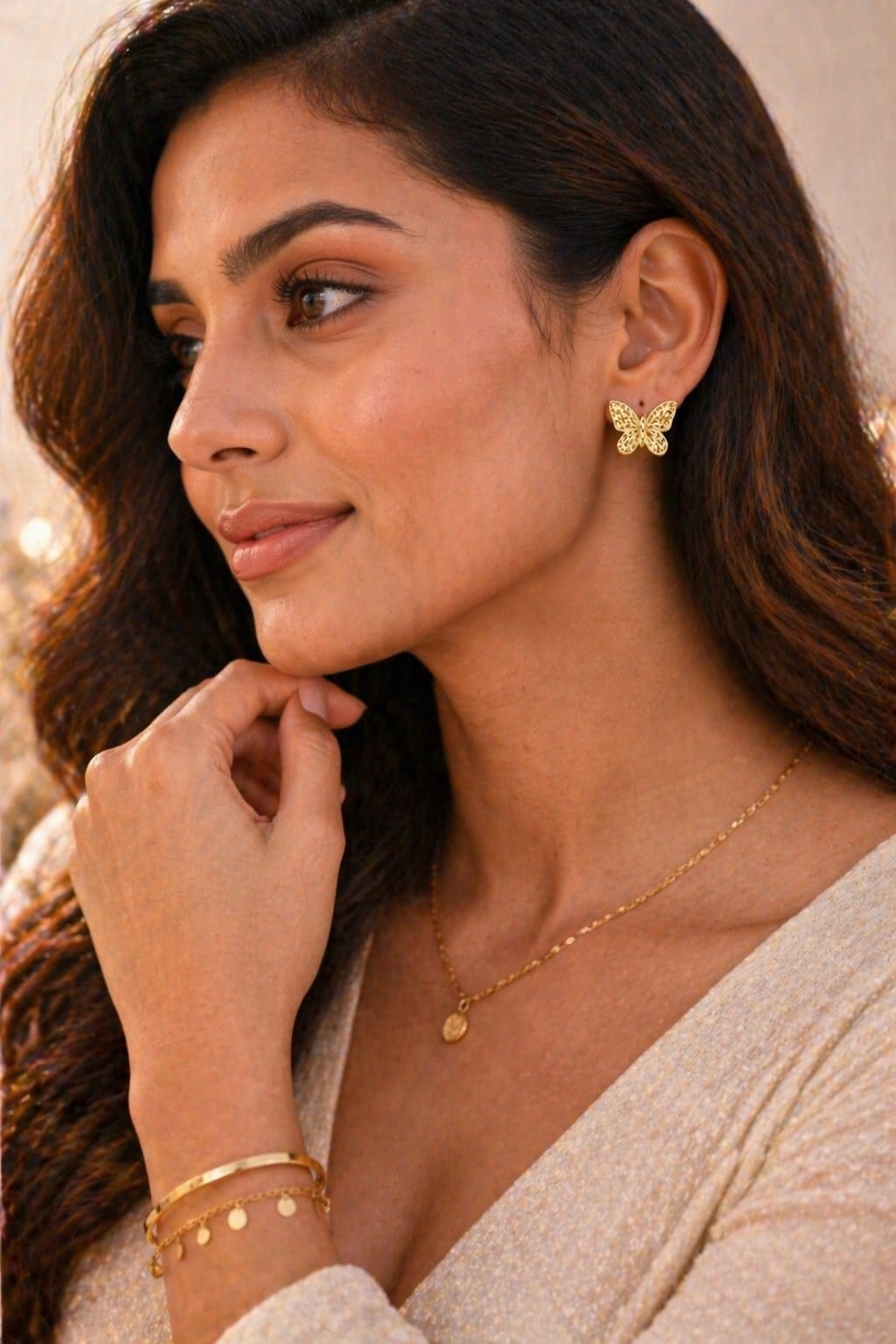 Golden Butterfly Elegance Studs