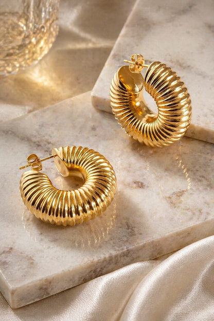 Vintage Ribbed Gold Hoops