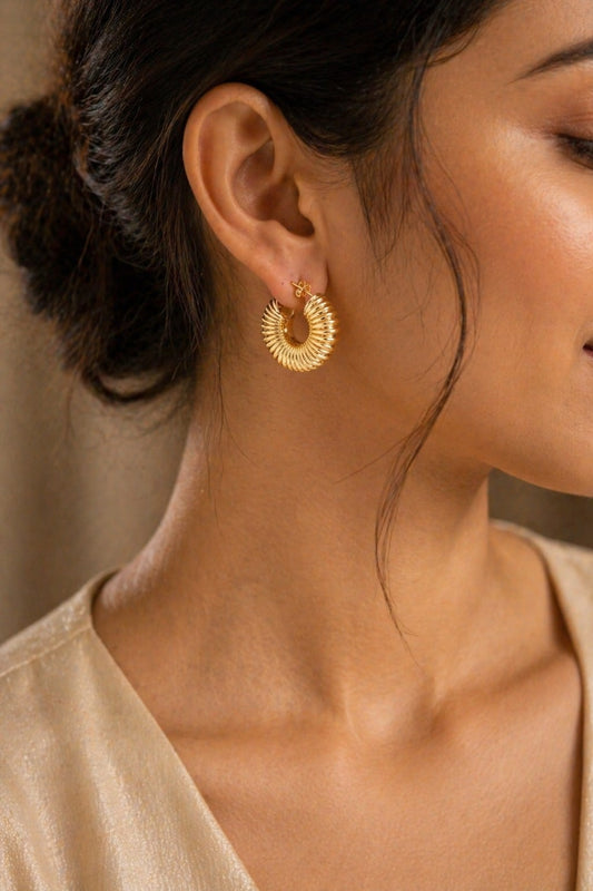 Vintage Ribbed Gold Hoops