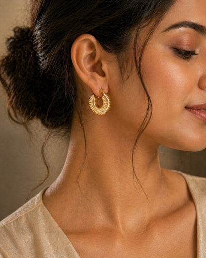 Vintage Ribbed Gold Hoops