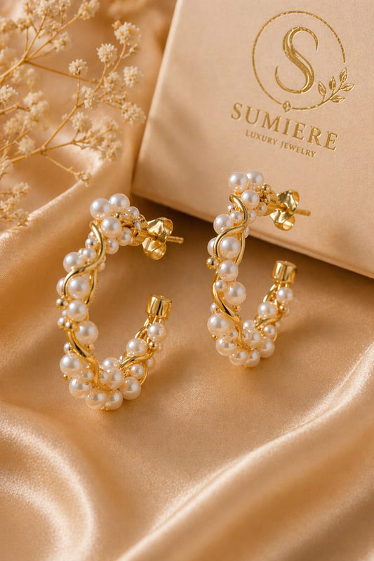 Elegant Pearl Cluster Hoops