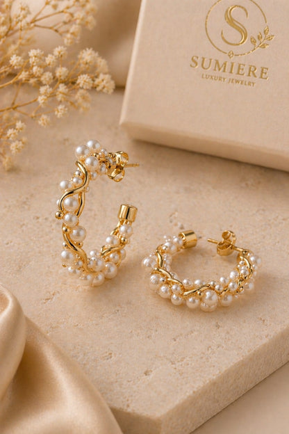 Elegant Pearl Cluster Hoops